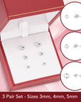 Bundle SET OF 3! 14k White Gold Ball Stud Earrings with Screw Backings, Unisex