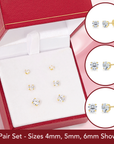Bundle Set of 3! 14k Yellow Gold Solitaire Stud Earrings, Pushback Sleeper Studs, Unisex