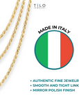Italian Rope Chains with Strong Lobster Lock, Sterling Silver Dipped In 14K Gold