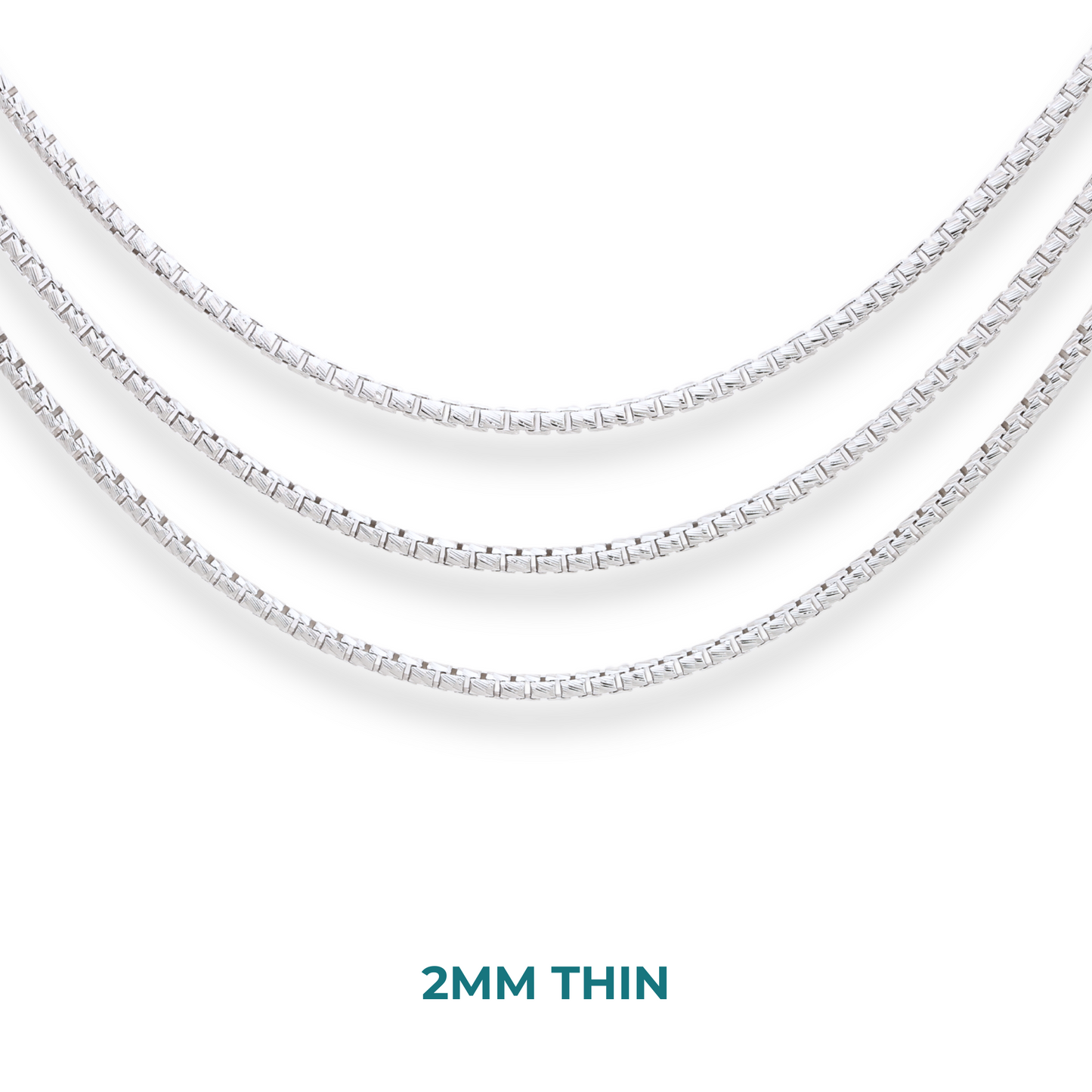 Sterling Silver Italian Box Chains, Unique Diamond-cut Engravings, Solid 925 Pure Silver with Strong Lobster Lock