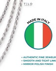 Italian Rope Chains with Strong Lobster Lock in Sterling Silver