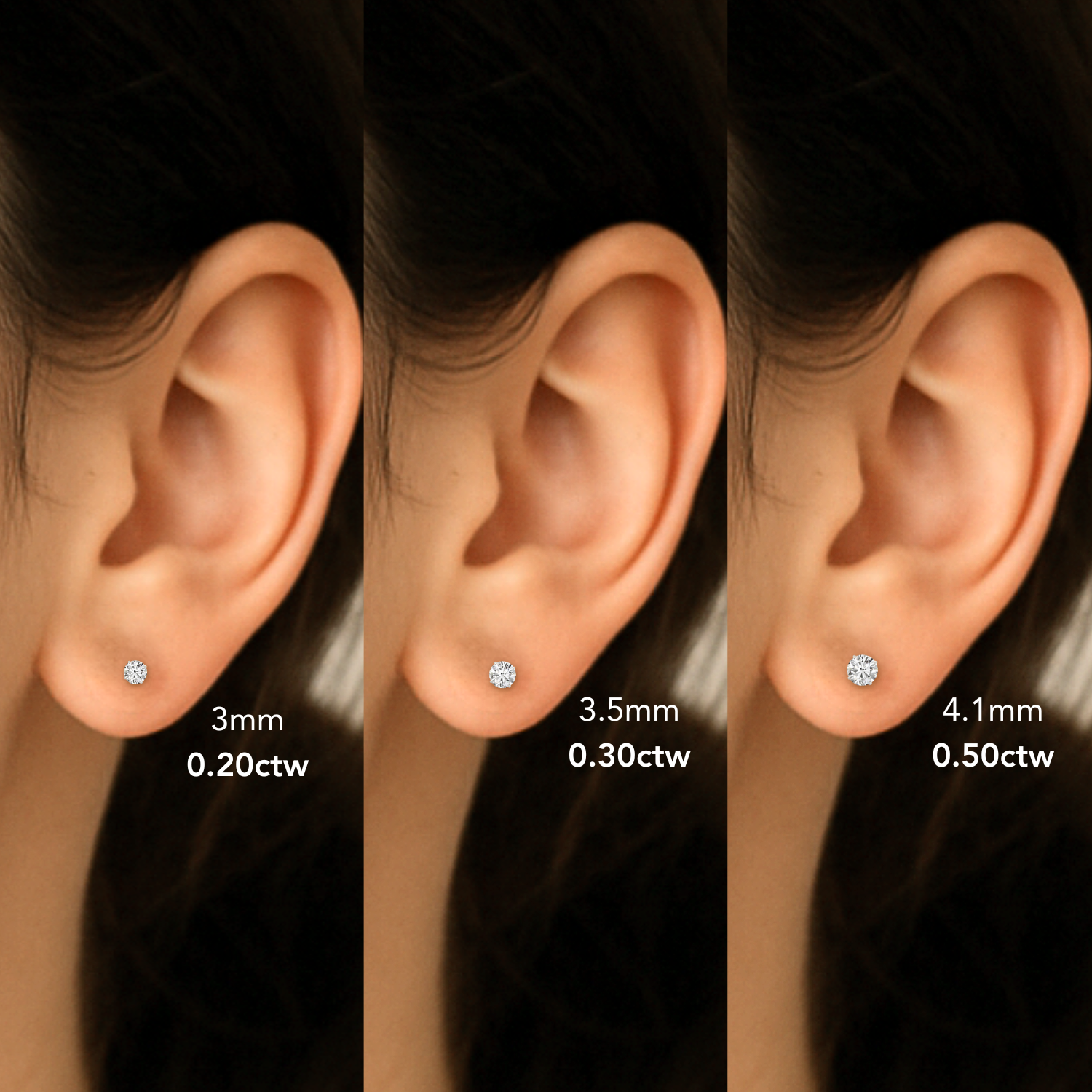 14K Gold Lab Diamond Stud Earrings, Screwback