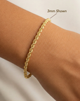 14K Yellow Gold Rope Chain Bracelet, Lobster Lock, 7-7.5 In
