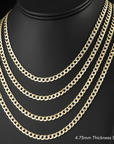 Sterling Silver Curb Chains, Two-Tone Italian Necklace, With Hand Engraved Diamond-Cuts