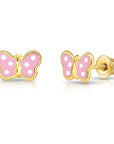 14K Yellow Gold Poke-A-Dot Butterfly Enamel Stud Earrings, With Screw-backs