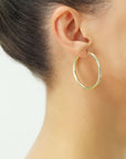 14k Yellow Gold Hand Engraved Round Hoop Earrings, Full Diamond-cut, 3mm Thin