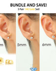 Bundle Set of 3! 14k Yellow Gold Solitaire Stud Earrings, Pushback Sleeper Studs, Unisex