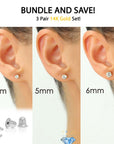 Bundle Set of 3! 14k White Gold Classic Solitaire Stud Earrings, Screw Backings (Unisex)