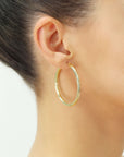 14k Yellow Gold Hand Engraved Round Hoop Earrings, Full Diamond-cut, 3mm Thin