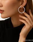 Sterling Silver Round Hoop Earrings, Floral Diamond-Cut Design