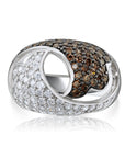 Unique Statement Ring With White & Coffee Brown CZ in Sterling Silver