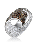 Unique Statement Ring With White & Coffee Brown CZ in Sterling Silver