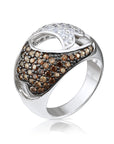 Unique Statement Ring With White & Coffee Brown CZ in Sterling Silver