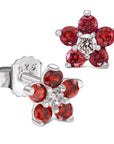 CZ Birthstone Flower Stud Earrings in Sterling Silver