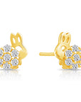 CZ Bunny Stud Earrings, Gold Plated in Sterling Silver