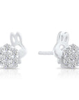 CZ Bunny Stud Earrings, Gold Plated in Sterling Silver