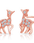 CZ Deer Stud Earrings, Gold Plated in Sterling Silver