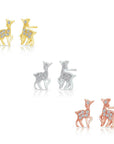CZ Deer Stud Earrings, Gold Plated in Sterling Silver
