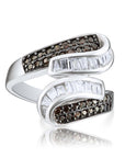 Cocktail Ring With White & Coffee Brown Baguette CZ in Sterling Silver
