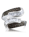 Cocktail Ring With White & Coffee Brown Baguette CZ in Sterling Silver