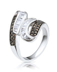 Cocktail Ring With White & Coffee Brown Baguette CZ in Sterling Silver