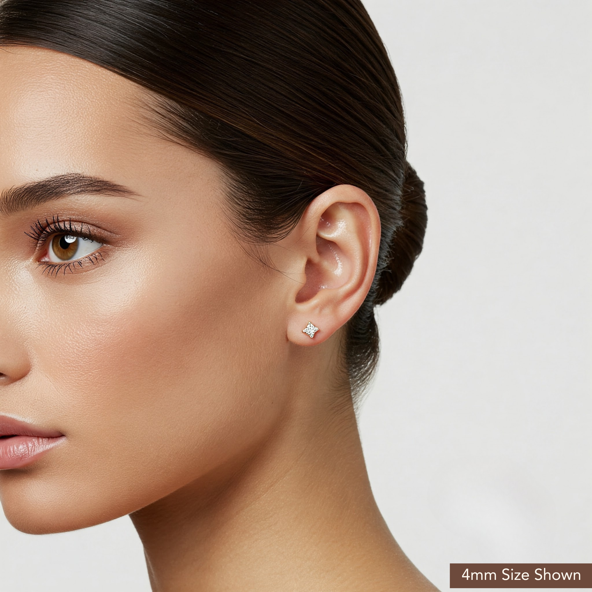Sterling Silver Square CZ Pushback Studs, Princess-Cut Studs