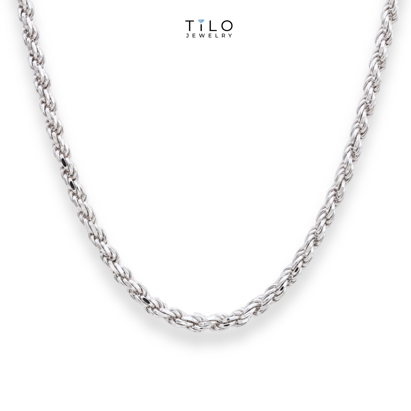 Sterling Silver Italian Rope Chains, Solid 925 Pure Silver with Strong Lobster Lock