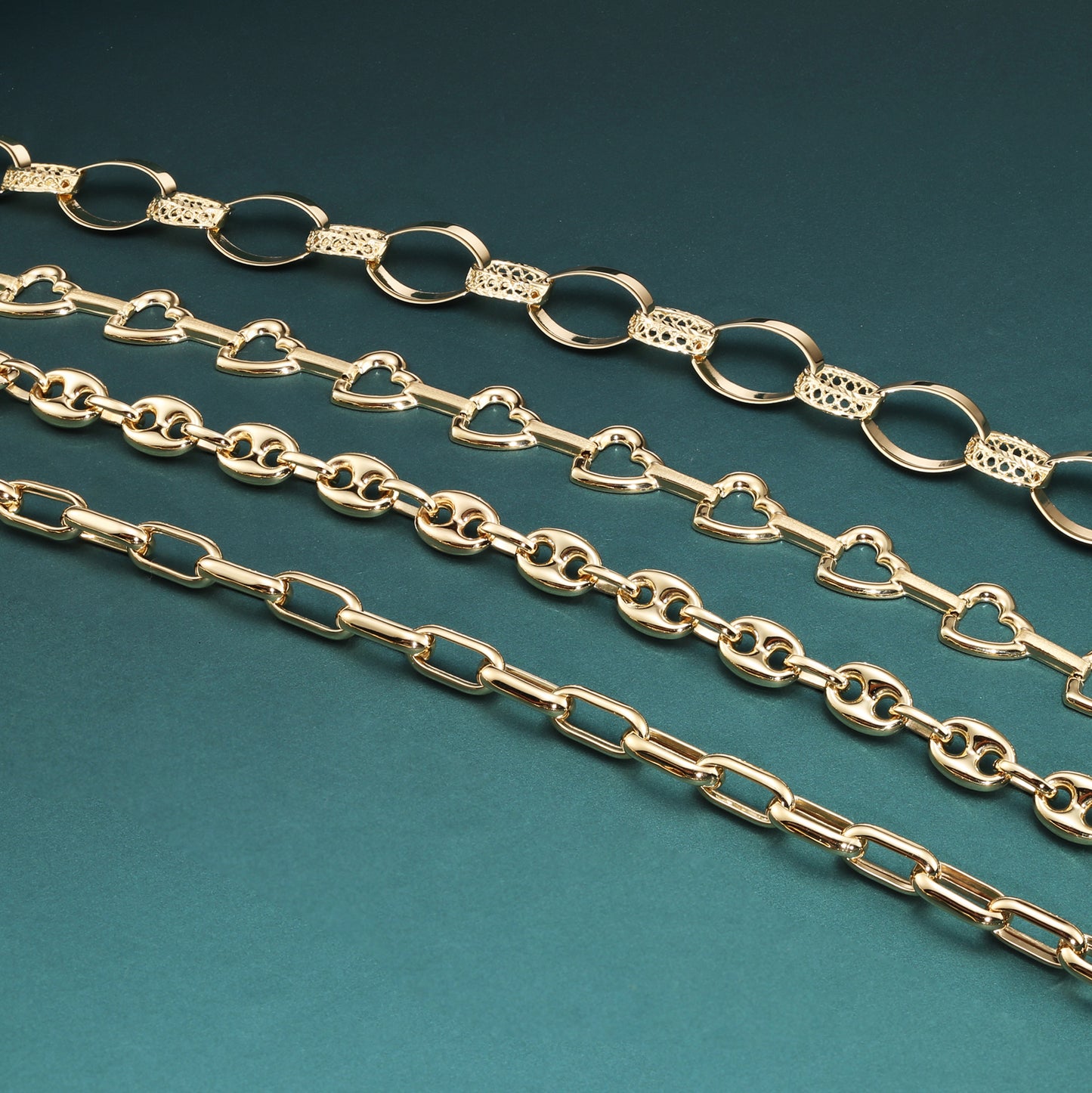 Puff Mariner Heart Link Bracelets in 14k Gold, Fine Ultra Quality Links, 7.5 inch Real Gold Bracelets