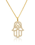 14K Yellow Gold Hamsa Pendant Necklace, With 18" Cable Chain
