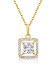 14K Yellow Gold Princess-Cut Halo Pendant Necklace