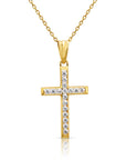 14K Yellow Gold Small CZ Cross Pendant, With 18" Cable Chain Necklace