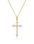 14K Yellow Gold CZ Cross Pendant Necklace