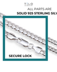 Solid Sterling Silver Cuban Chains, Italian 925 Pure, Strong Lobster Lock