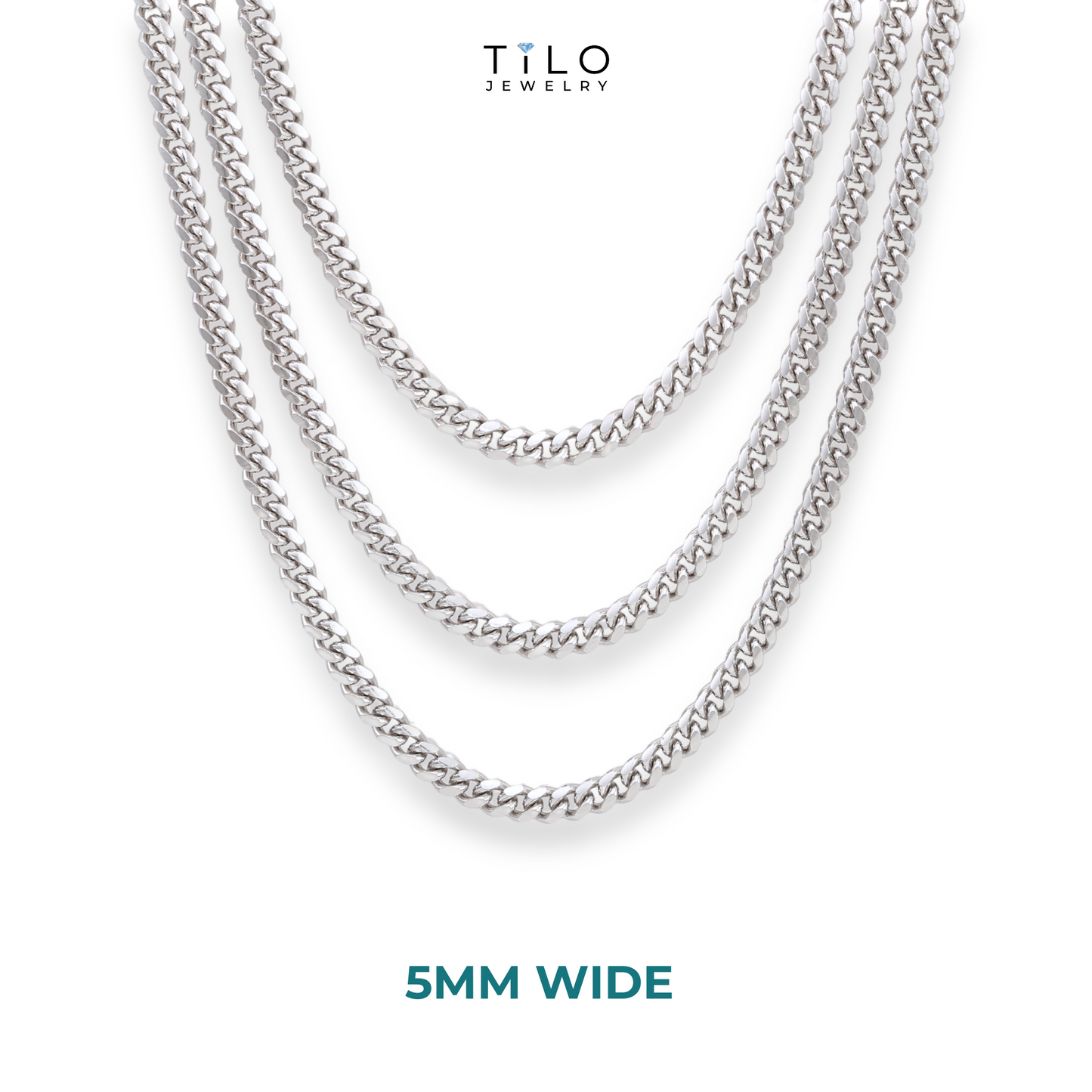 Solid Silver 5mm Cuban Chains, Italian 925 Pure Sterling Silver, Strong Lobster Lock
