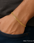 14K Solid Yellow Gold Curb Link Chain Bracelet, 7 Inches