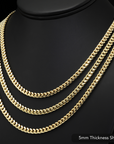 Italian 14k Gold Plated 5mm Cuban Chains with Strong Lobster Lock in Sterling Silver