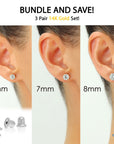 Bundle Set of 3! 14k White Gold Classic Solitaire Stud Earrings, Screw Backings (Unisex)