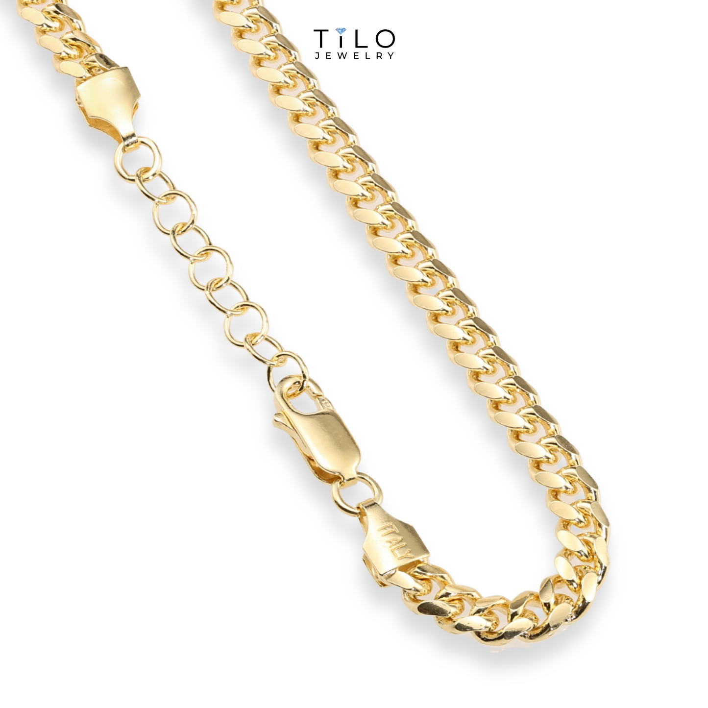 Adjustable Miami Cuban Bracelet Dipped in 14k Yellow Gold, Solid Sterling Silver Bracelet with Adjustable Length 7 - 8 inches, Made In Italy