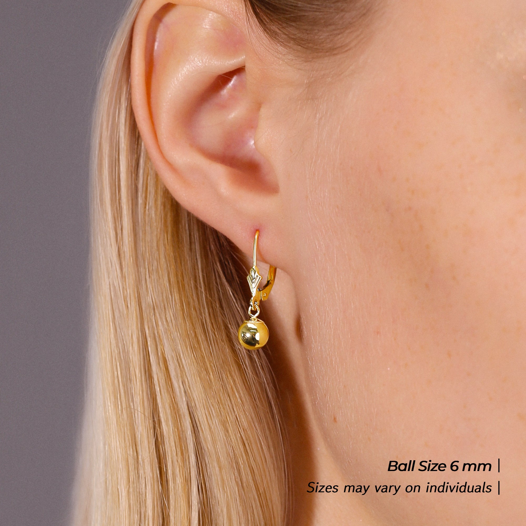 14K Yellow Gold French-back Ball Dangle Earrings