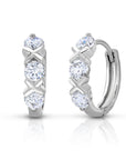 Sterling Silver XO Hoop Huggie Earrings With Cubic Zirconia Stones, 13mm (0.50 Inch)