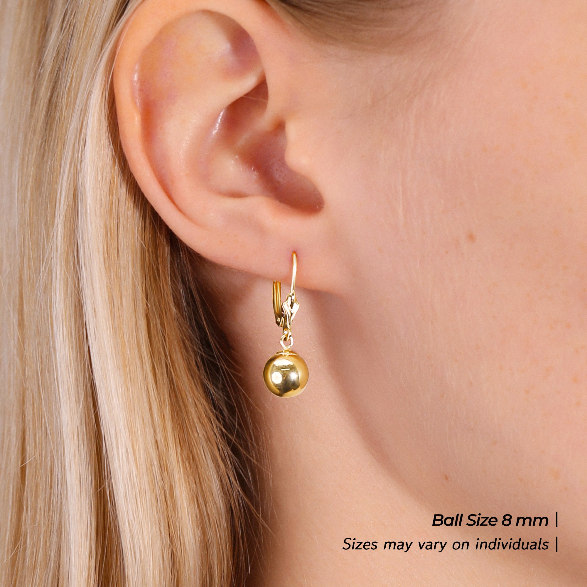14K Yellow Gold French-back Ball Dangle Earrings
