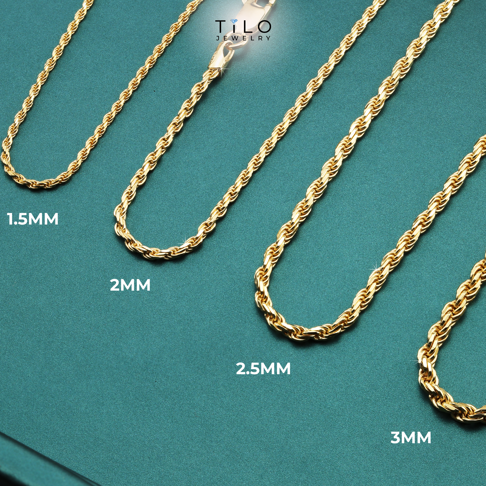 Italian Rope Chains with Strong Lobster Lock, Sterling Silver Dipped In 14K Gold