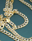 Sterling Silver Curb Chains, Two-Tone Italian Necklace, With Hand Engraved Diamond-Cuts