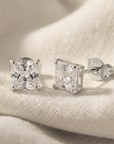 14k White Gold Square Zirconia Stud Earrings with Butterfly Pushbacks, Unisex Design, Princess Cut Studs