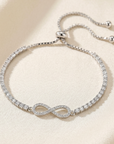 Sterling Silver Infinity Love Bracelet with Cubic Zirconia, Adjustable 6 Inches - 9 Inches