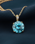 14k Yellow Gold Sky Blue Topaz Gemstone and Diamond Pendant