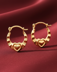 10K Yellow Gold Baby Heart Hoop Earrings, 12mm