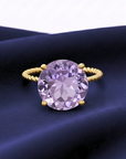 14K Gold Purple Amethyst Ring, Five Carat Huge Natural Gemstone, Twist Rope Design, "Ms. Luscious"