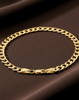 14K Solid Yellow Gold Curb Link Chain Bracelet, 7 Inches
