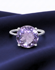 Sterling Silver Purple Amethyst Ring, Five Carat Huge Natural Gemstone, 925 Twist Rope Design, "Ms. Luscious"